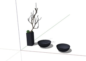 现代简约室内植物装饰摆盆SU(草图大师)模型