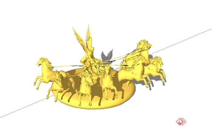 欧式天使马车雕像设计SU模型(1)