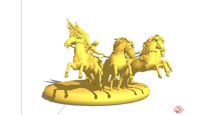欧式天使马车雕像设计SU模型(3)