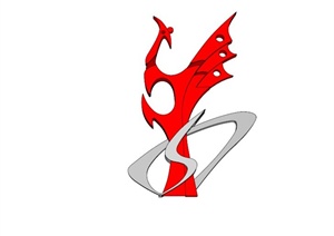 中式红色鸟造型雕塑设计SU(草图大师)模型