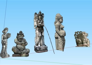 东南亚佛像组合雕塑设计SU(草图大师)模型