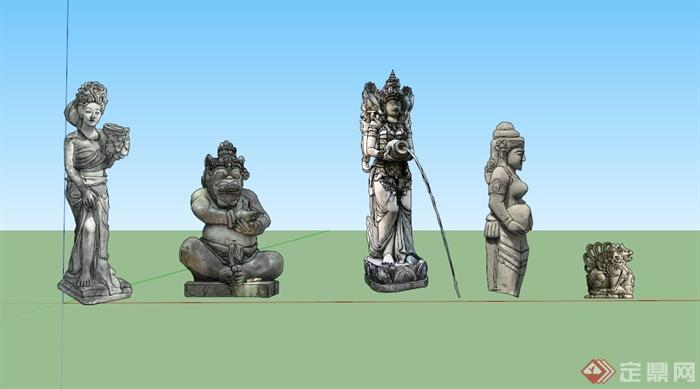 东南亚佛像组合雕塑设计SU模型(2)