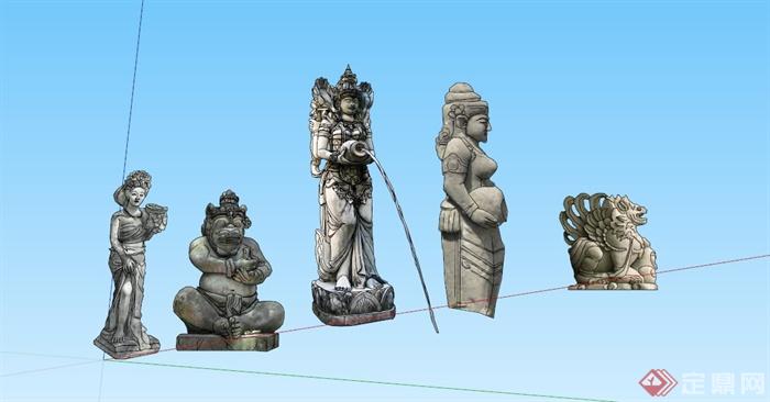 东南亚佛像组合雕塑设计SU模型(1)