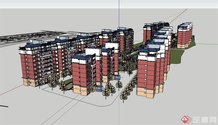 欧式风格住宅小区中心景观及住宅建筑设计su模型(4)
