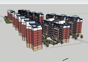 欧式风格住宅小区中心景观及住宅建筑设计SU(草图大师)模型