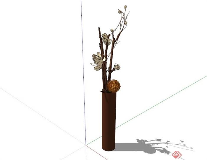室内植物装饰深色花瓶SU模型(1)