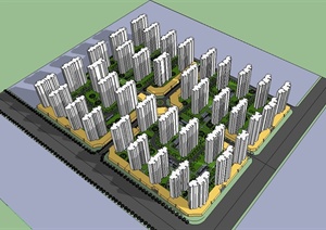 简单的住宅小区中心景观及建筑设计SU(草图大师)模型