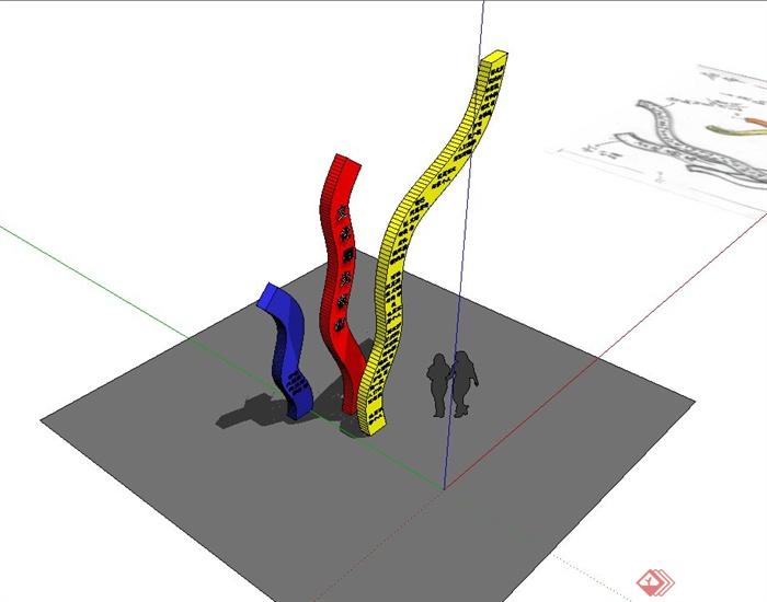 现代风格文化广场抽象雕塑设计su模型(2)