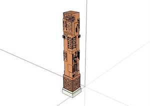 古典中式风格景观柱雕塑设计SU(草图大师)模型