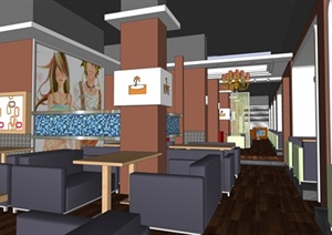 现代风格室内咖啡厅设计SU(草图大师)模型