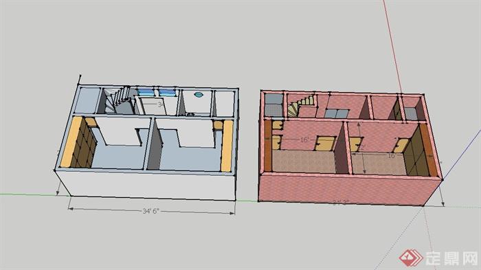 简单的住宅空间跃层式空间设计su模型(3)