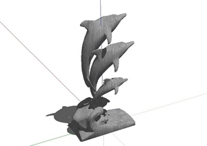 现代精致海豚动物雕塑设计SU(草图大师)模型