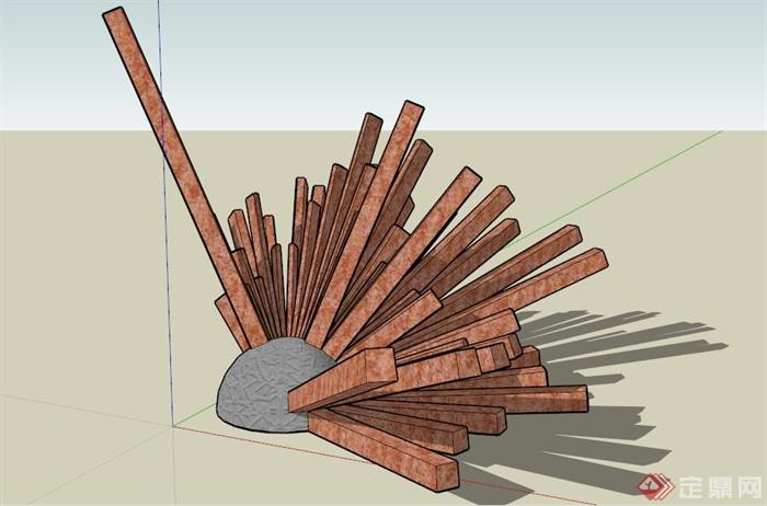 现代木条抽象雕塑SU模型(1)