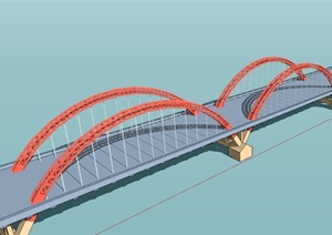 现代跨江大桥设计SU(草图大师)模型