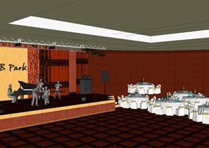 现代风格宴会厅设计SU(草图大师)模型