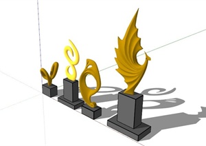 现代四个抽象雕塑设计SU(草图大师)模型