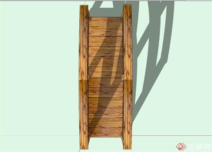 现代简约木制景观桥设计SU模型(2)