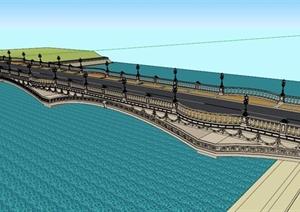欧式跨江大桥设计SU(草图大师)模型