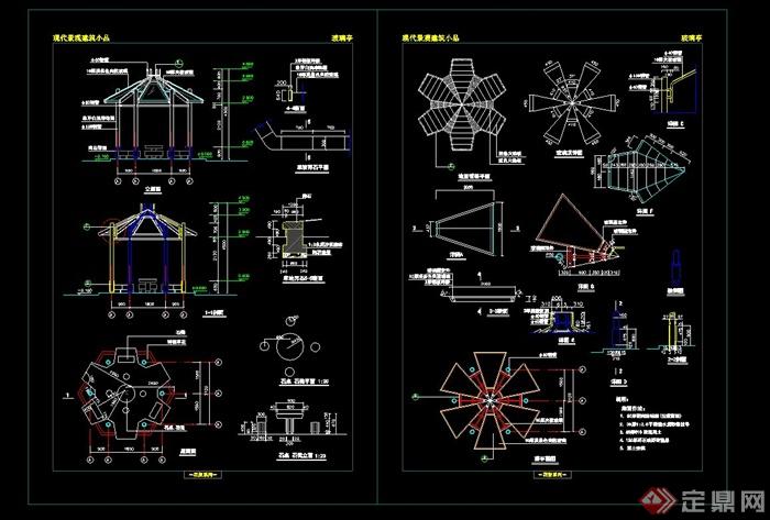 现代风格花瓣形景观亭设计cad施工图(2)