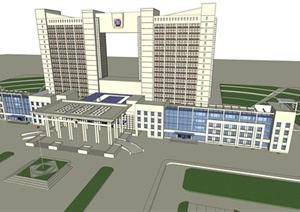 现代风格政府办公大楼建筑设计SU(草图大师)模型