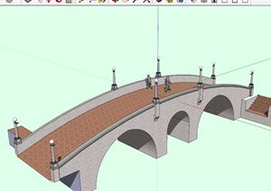 现代拱形石桥设计SU(草图大师)模型