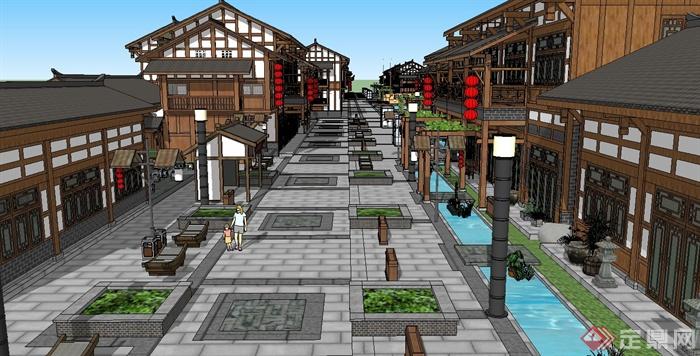 古典中式风格的商业街及建筑设计su模型(1)