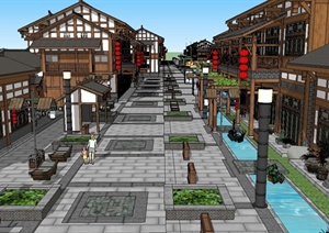 古典中式风格的商业街及建筑设计SU(草图大师)模型