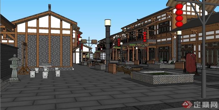古典中式风格的商业街及建筑设计su模型(2)