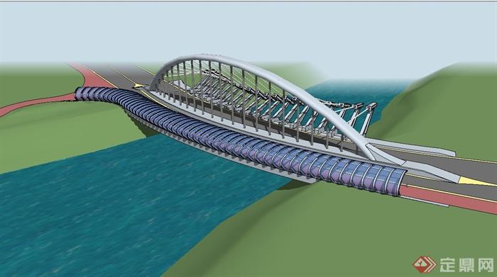 现代精致详细过江大桥设计su模型(2)