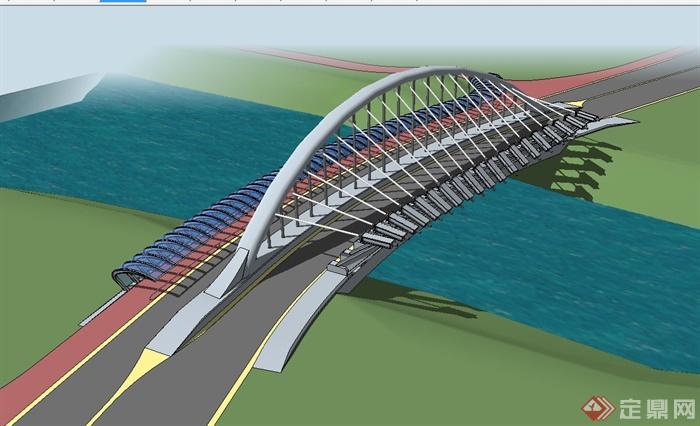 现代精致详细过江大桥设计su模型(1)
