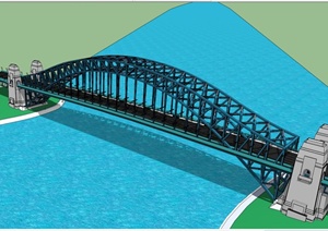 现代跨江交通桥设计SU(草图大师)模型