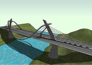 现代风格精致过河桥设计SU(草图大师)模型