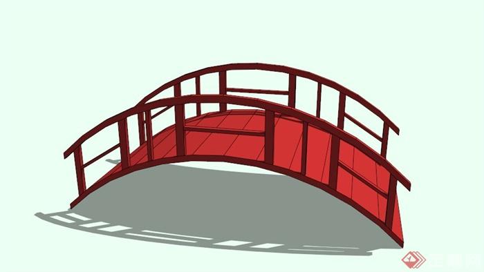 现代红木拱形园桥设计SU模型(1)