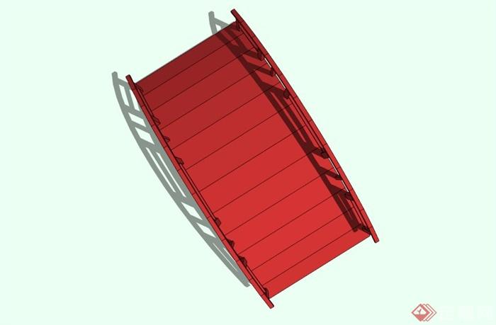 现代红木拱形园桥设计SU模型(2)