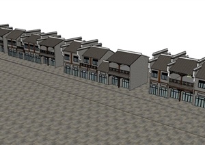 现代中式两层商业街建筑SU(草图大师)模型