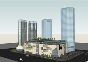 现代风格商业综合楼建筑设计SU(草图大师)模型