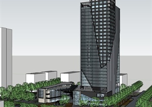 现代总部办公楼建筑设计SU(草图大师)模型