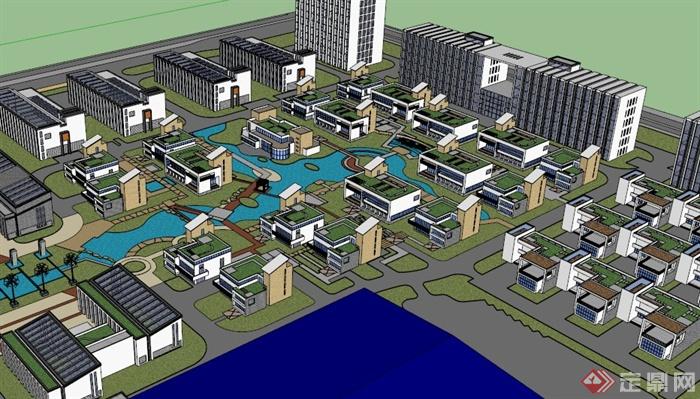 现代住宅小区中心水景景观设计SU模型(3)