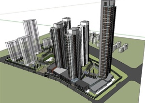现代风格高住宅楼建筑以及商住楼设计SU(草图大师)模型