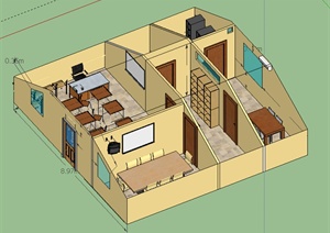 现代小型办公空间SU(草图大师)模型