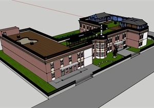 现代两层幼儿园建筑SU(草图大师)模型