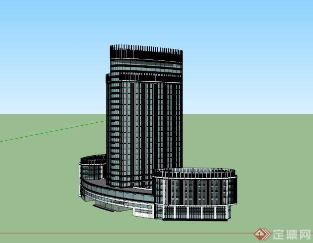 现代对称式高层酒店设计SU模型(3)