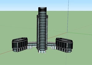 现代对称式高层酒店设计SU(草图大师)模型