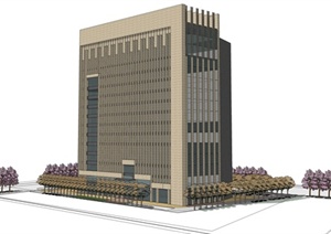 现代风格办公大楼建筑设计SU(草图大师)模型