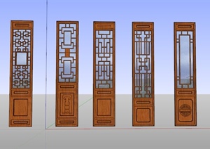 5个现代中式门窗构件SU(草图大师)模型