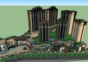 现代风格住宅小区楼建筑、商业楼建筑设计SU(草图大师)模型
