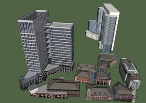 欧式风格商业楼、办公大楼综合建筑设计SU(草图大师)模型