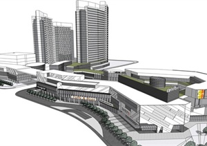 某现代风格商业街综合建筑设计SU(草图大师)模型