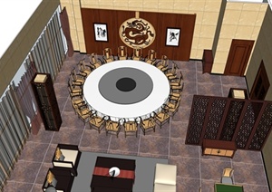 现代中式餐厅大包厢设计SU(草图大师)模型