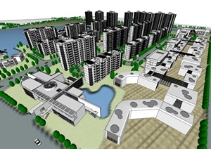 某现代风格住宅小区规划详细设计SU(草图大师)模型